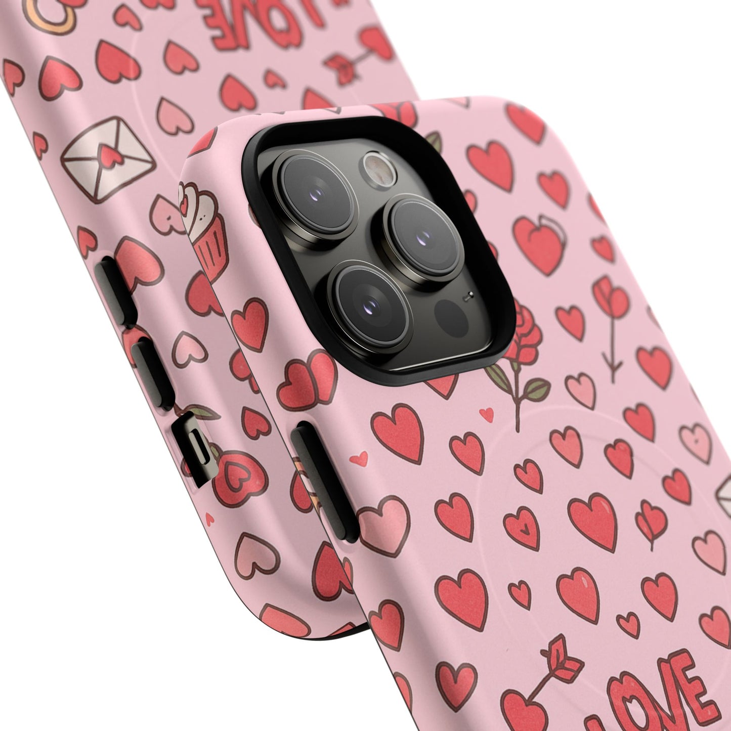 Pink Love Hearts Pattern Tough iPhone Case (MagSafe compatible)