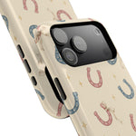 Prairie Horseshoes MagSafe Phone Case, glossy wide-camera Pro Max model, camera and side-button close-up
