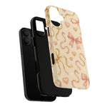 Festive Bow Charm iPhone Case — Pink & Gold Ribbon Hearts with MagSafe  Shamo's
