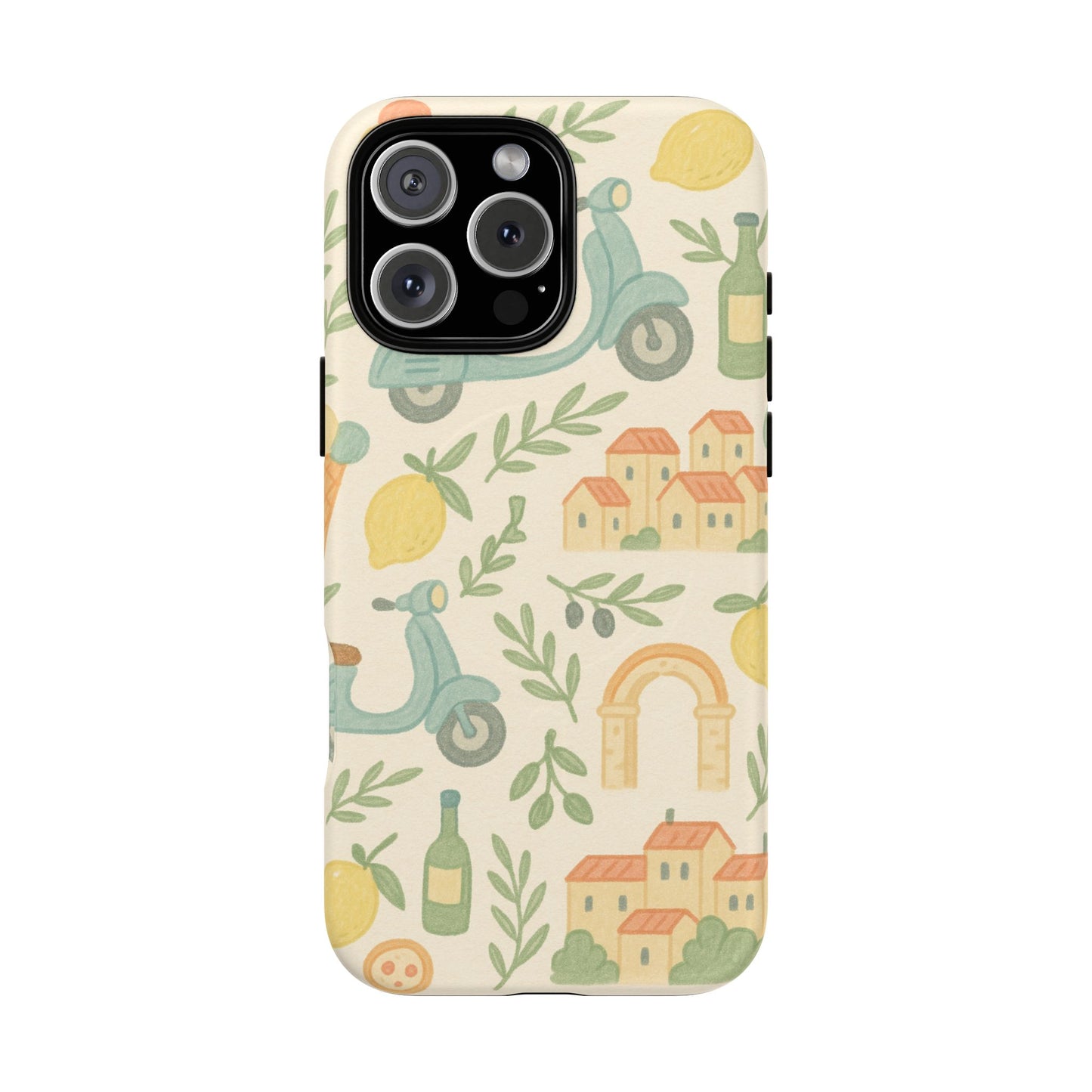 Italian Summer Drawing  iPhone Case — Lemon & Vespa Pattern Tough MagSafe Case