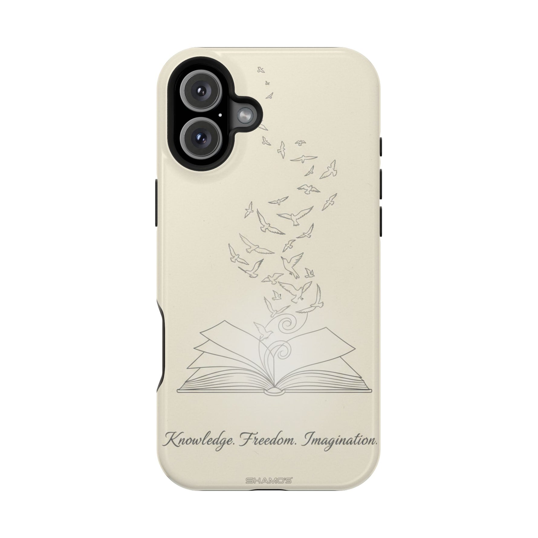 'Knowledge, Freedom, Imagination' Book & Birds Minimalist Magnetic Impact-Resistant Phone Case with MagSafe