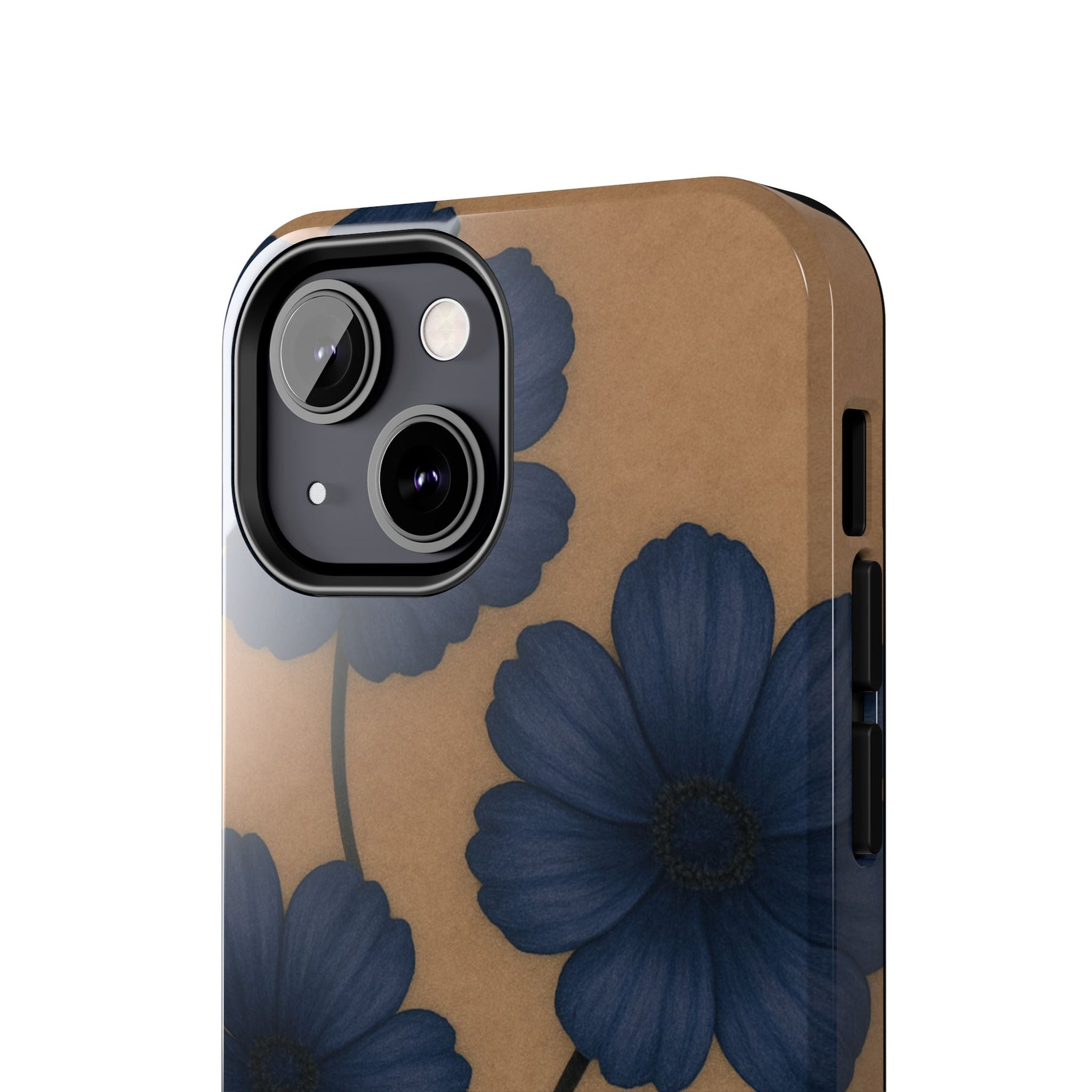 Navy Floral Tough iPhone Case — Durable Protective Case with Blue Flowers on Kraft Background  Shamo's