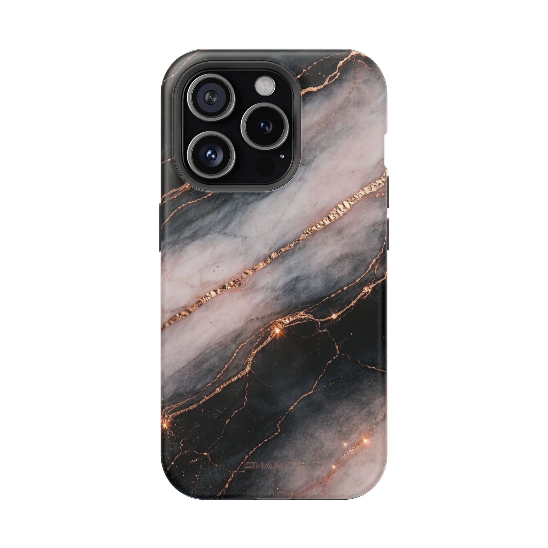 Marbled Black & Rose Gold Magnetic MagSafe Compatible Phone Case — Impact-Resistant