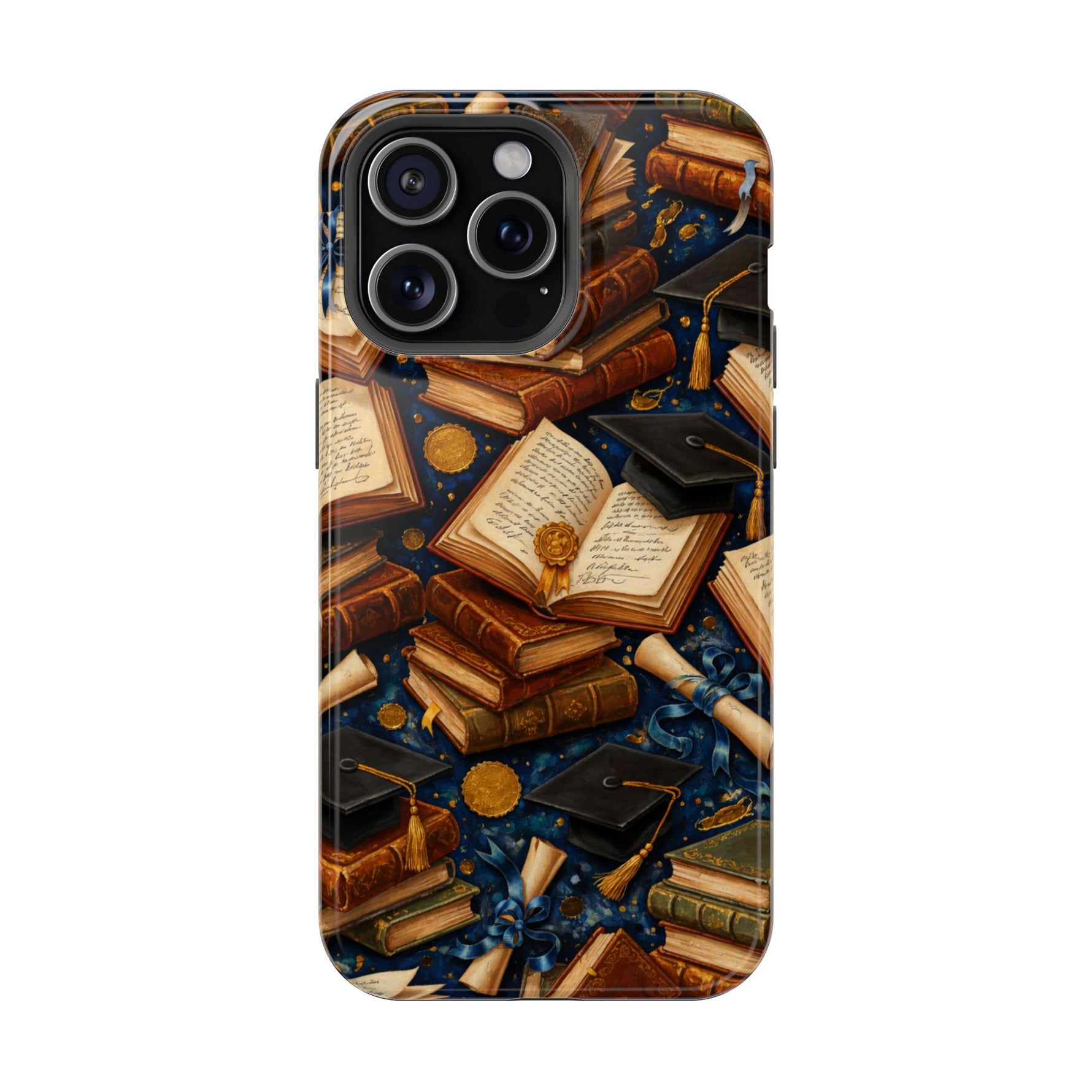 Vintage Books & Graduation Caps MagSafe Phone Case, Impact-Resistant Graduation Gift - iPhone 15 Pro Max / Glossy - Shamo's