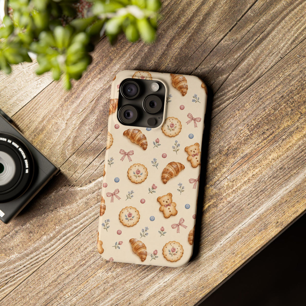 Slanke iPhone-hoes — knus bak- en teddybeerpatroon (recept, hert, knopen)