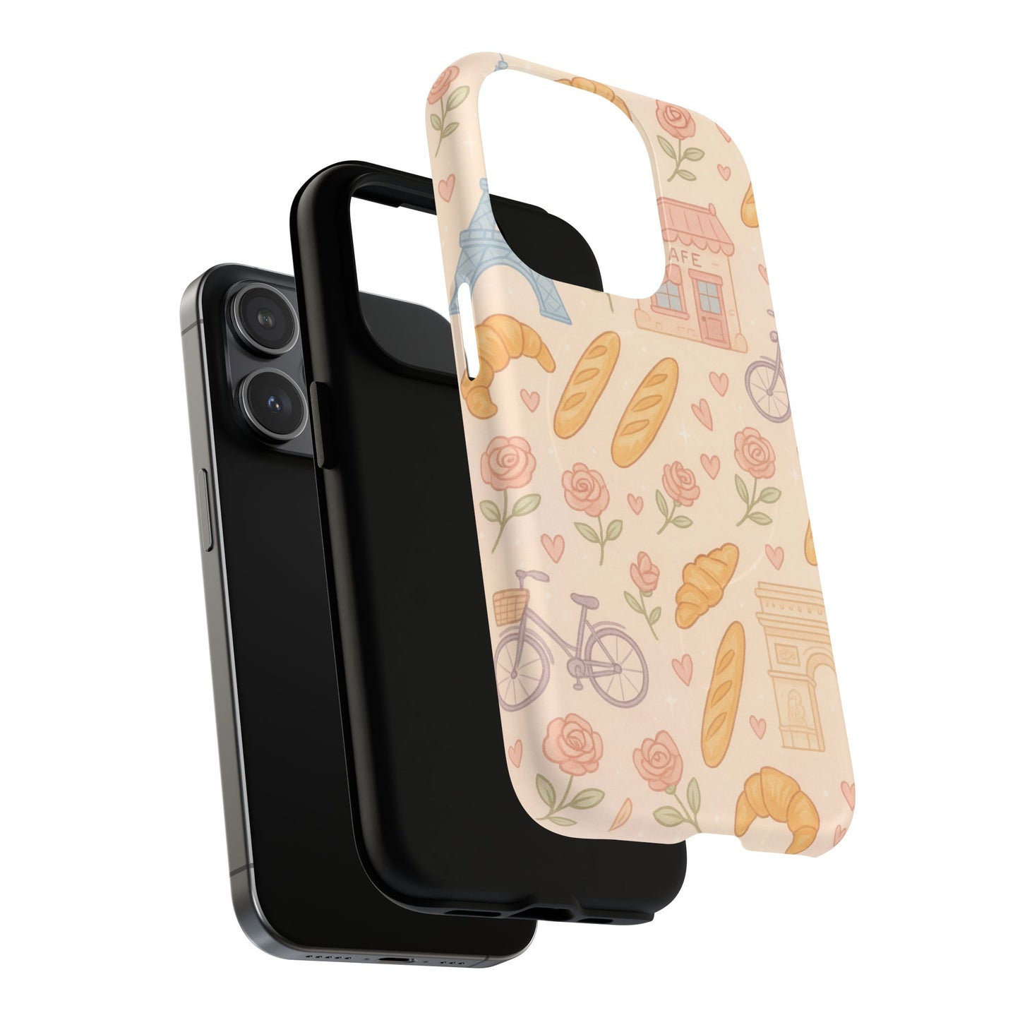 Parisian Bakery iPhone Case — Cute Eiffel Tower, Croissants & Baguette Tough MagSafe Case
