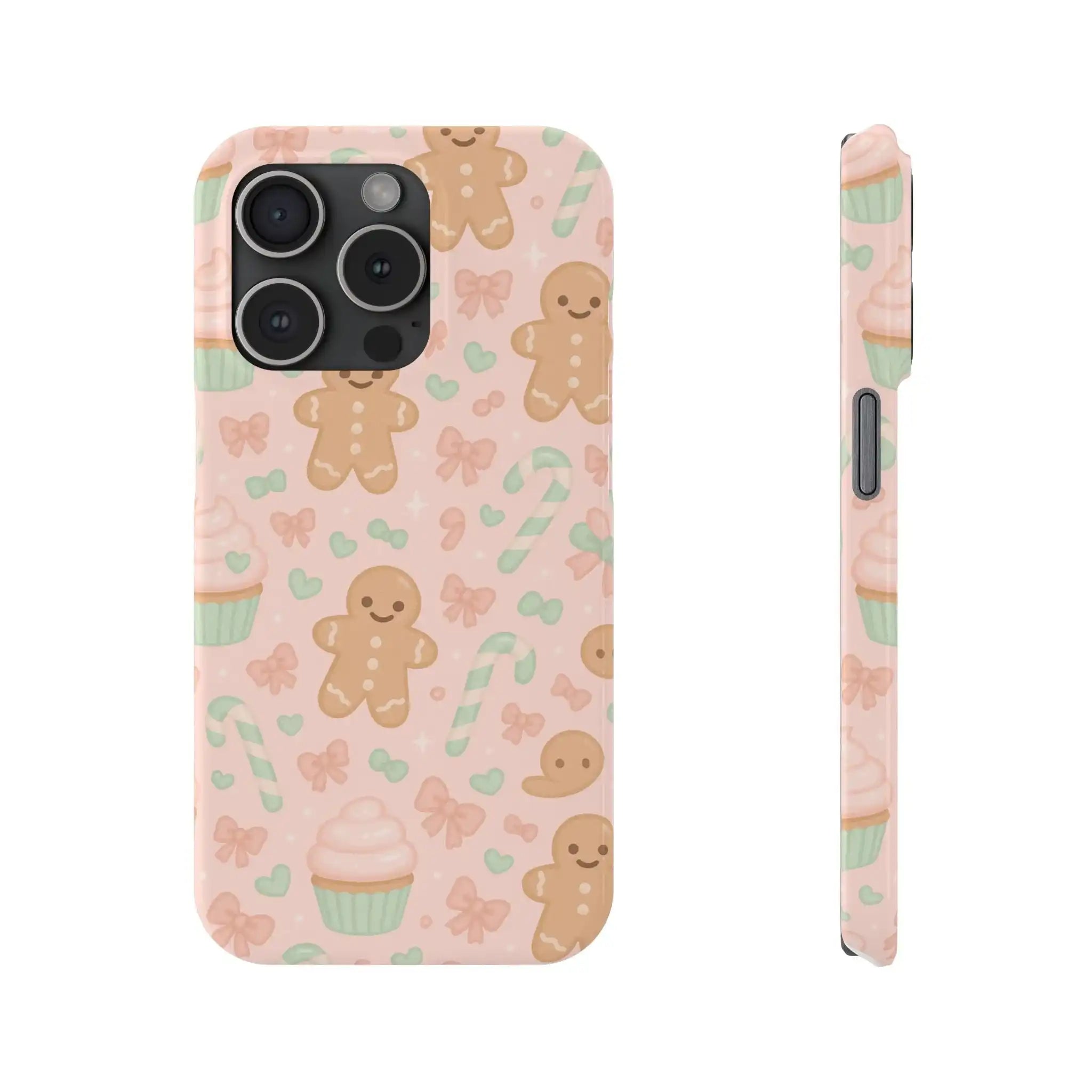 Gingerbread Holiday Slim iPhone Case — Cute Candy Cane & Cupcake Pattern  Shamo's iPhone 15 Pro
