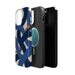Indigo Loom MagSafe Phone Case – Blue & Ivory Abstract Woven Pattern