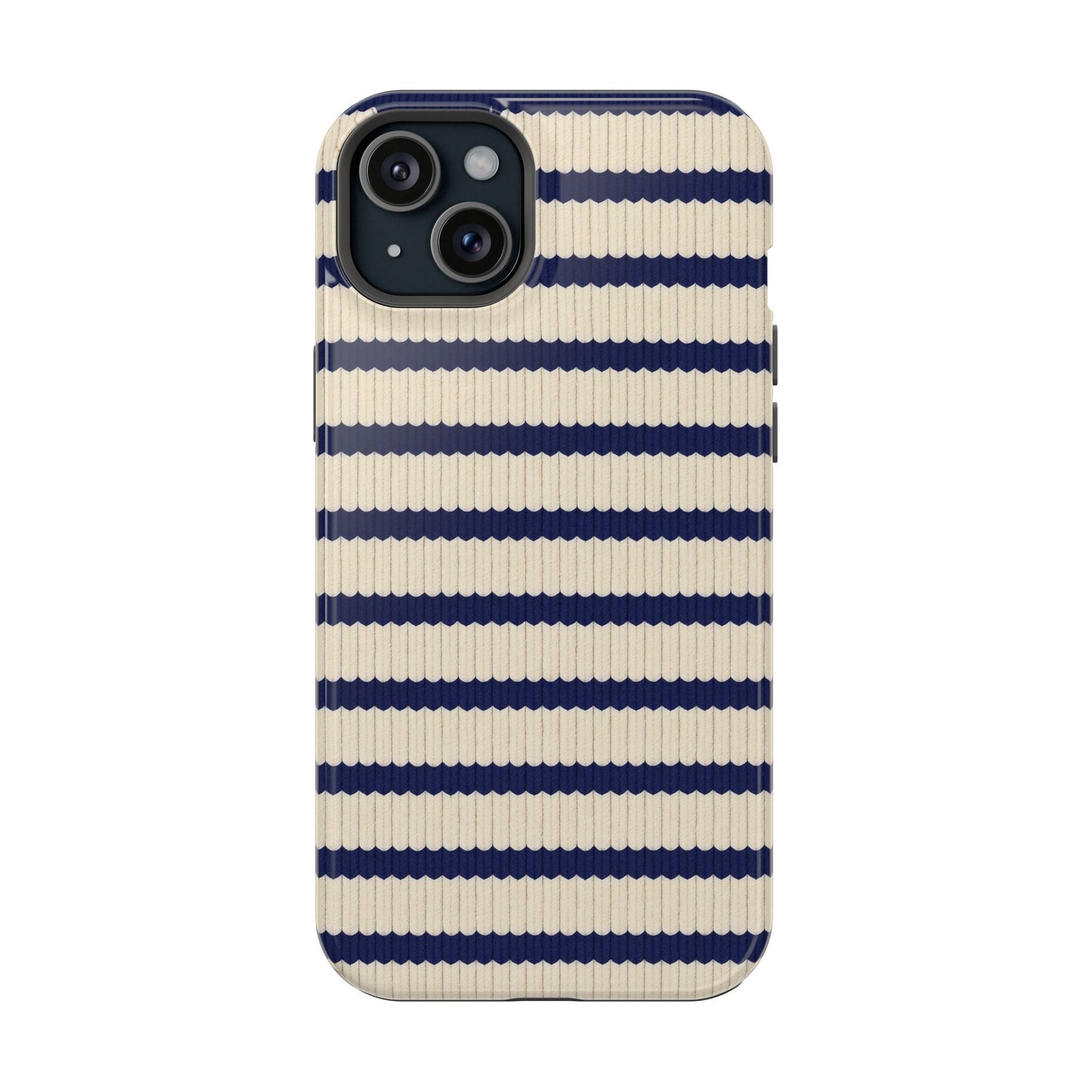 Navy & Cream Ribbed Holiday Sweater Design iPhone Case with MagSafe compatibility  Shamo's iPhone 15 Plus / Glossy