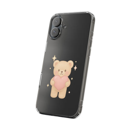 Romantic Teddy Bear Impact-Resistant iPhone Case with Heart Design