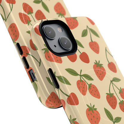 Strawberry Cherry Fruit Pattern iPhone Case | MagSafe Compatible