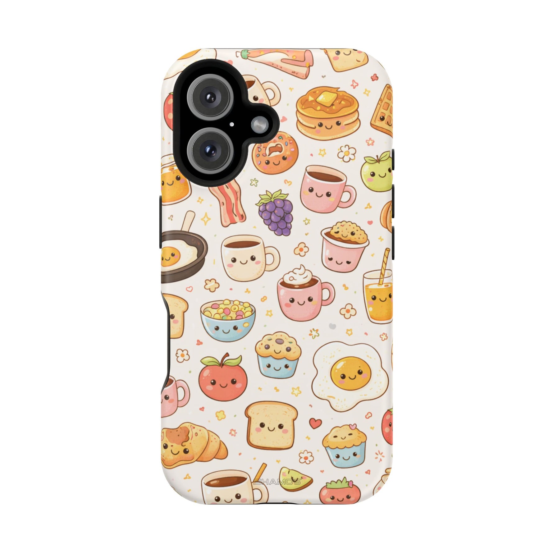 Kawaii Breakfast Pattern Magnetic Phone Case, Cute Cartoon Food Impact-Resistant Cover, MagSafe Compatible
