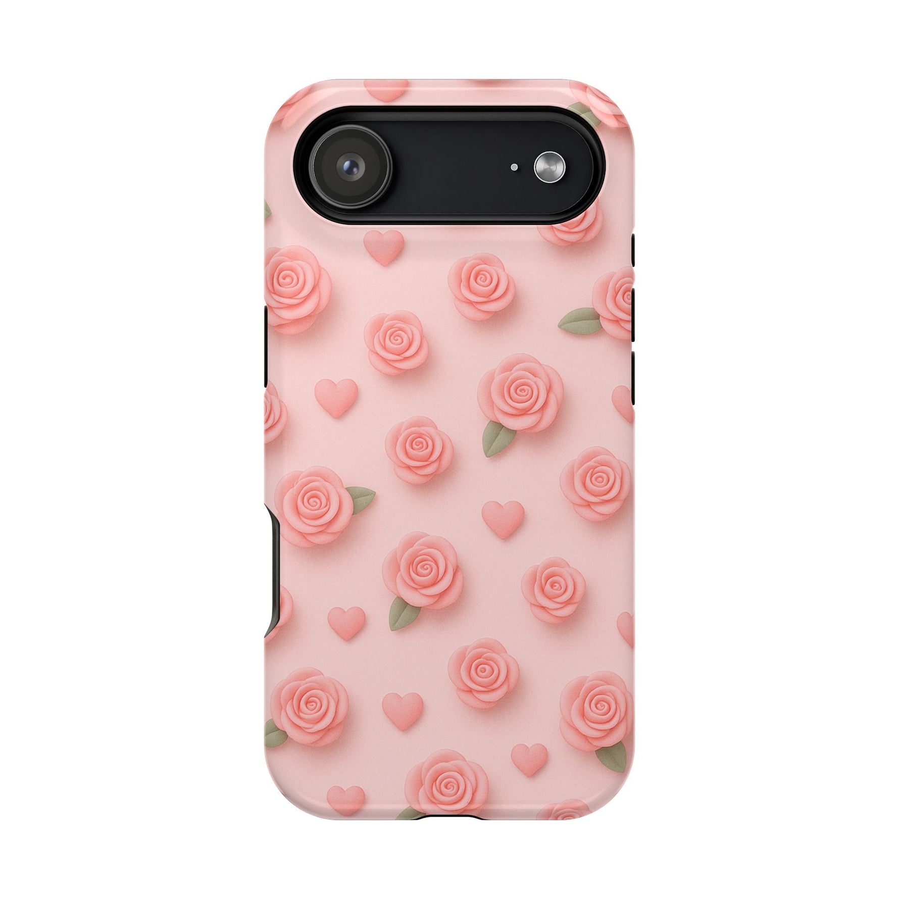Pink Rose Pattern Impact iPhone Case — Floral Hearts Protective Cover (MagSafe compatible)  Shamo's iPhone 17 Air / Glossy