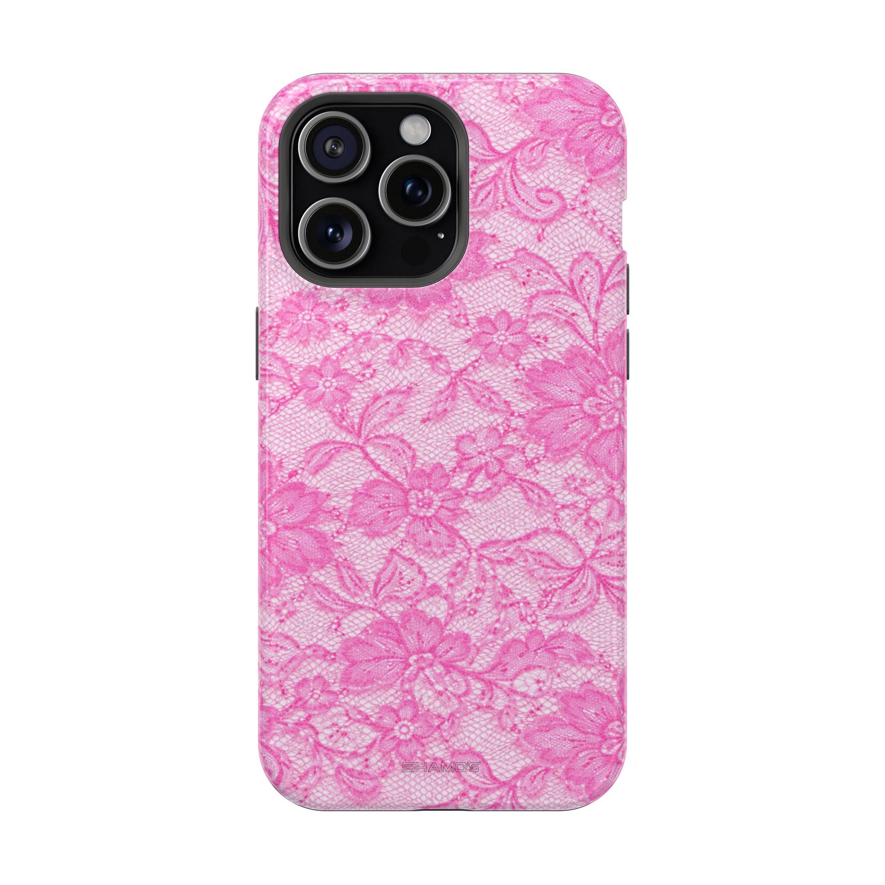Pink Lingerie Lace Print Impact-Resistant iPhone Case | MagSafe - iPhone 15 Pro Max / Glossy - Shamo's
