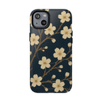 Navy Cherry Blossom Floral iPhone Case - Compatible with MagSafe
