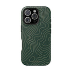Topographic Green Magnetic Impact-Resistant iPhone Case | MagSafe compatible