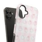 Strawberry Hearts MagSafe Compatible Phone Case | 'Paint it your way' Pink Plaid Impact-Resistant