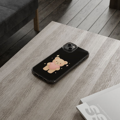 Romantic Teddy Bear Impact-Resistant iPhone Case with Heart Design
