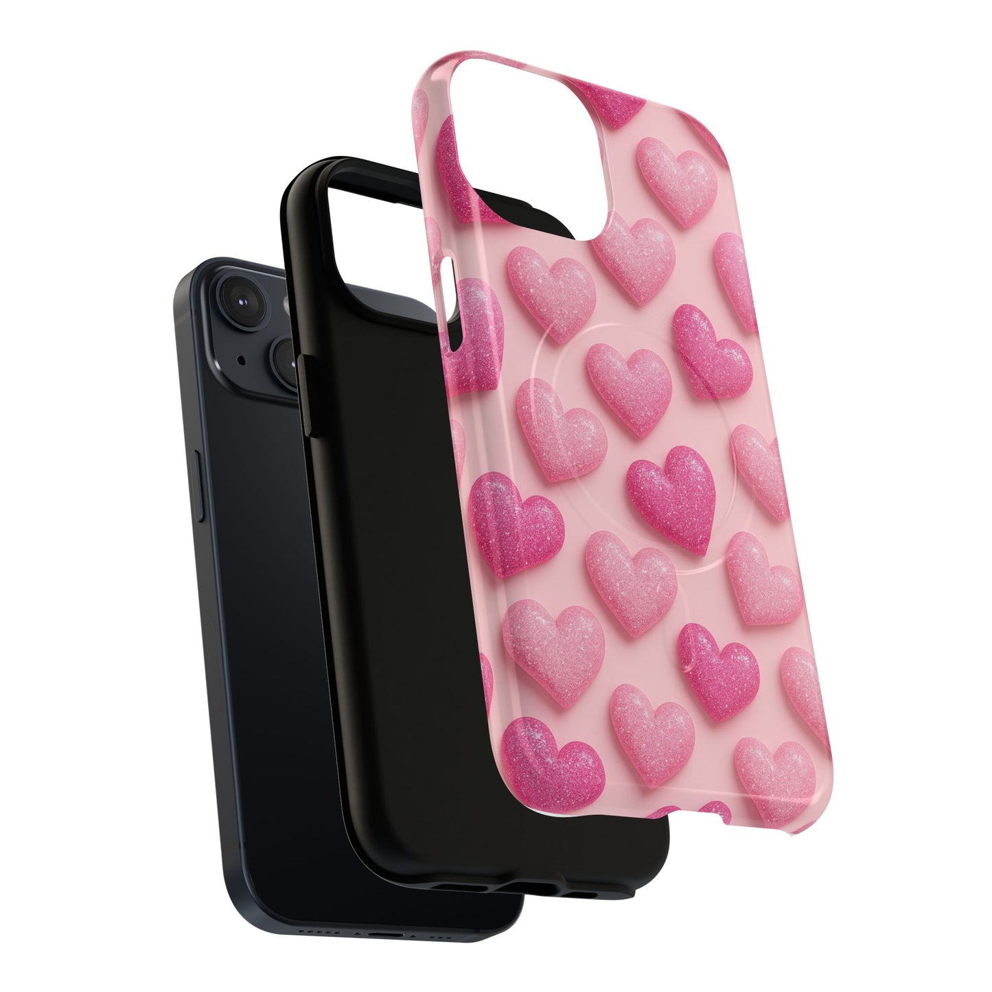 Barbiecore Glitter Hearts iPhone Case | MagSafe