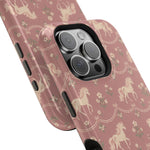 Rose Ponies MagSafe Phone Case, glossy square triple-camera Pro model, camera and side-button close-up