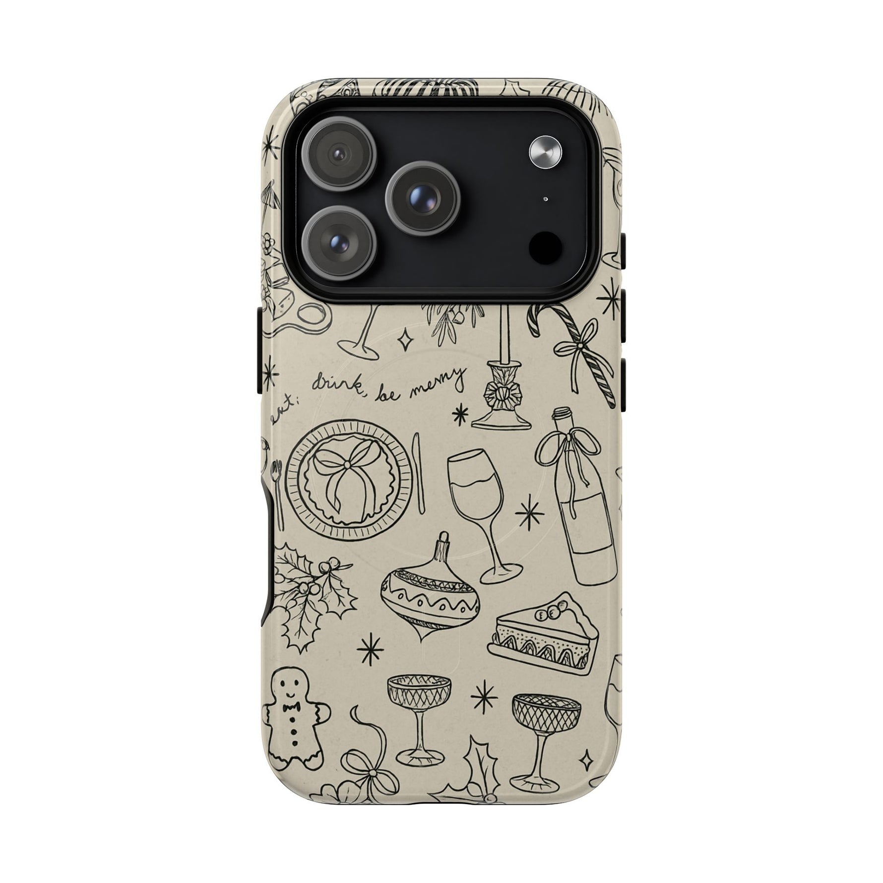 Festive Doodle iPhone Case (’drink, be merry’ Holiday Design) | compatible with MagSafe - Shamo's
