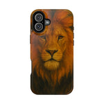 iPhone 14 Pro phone case with realistic lion face design, medium size variant