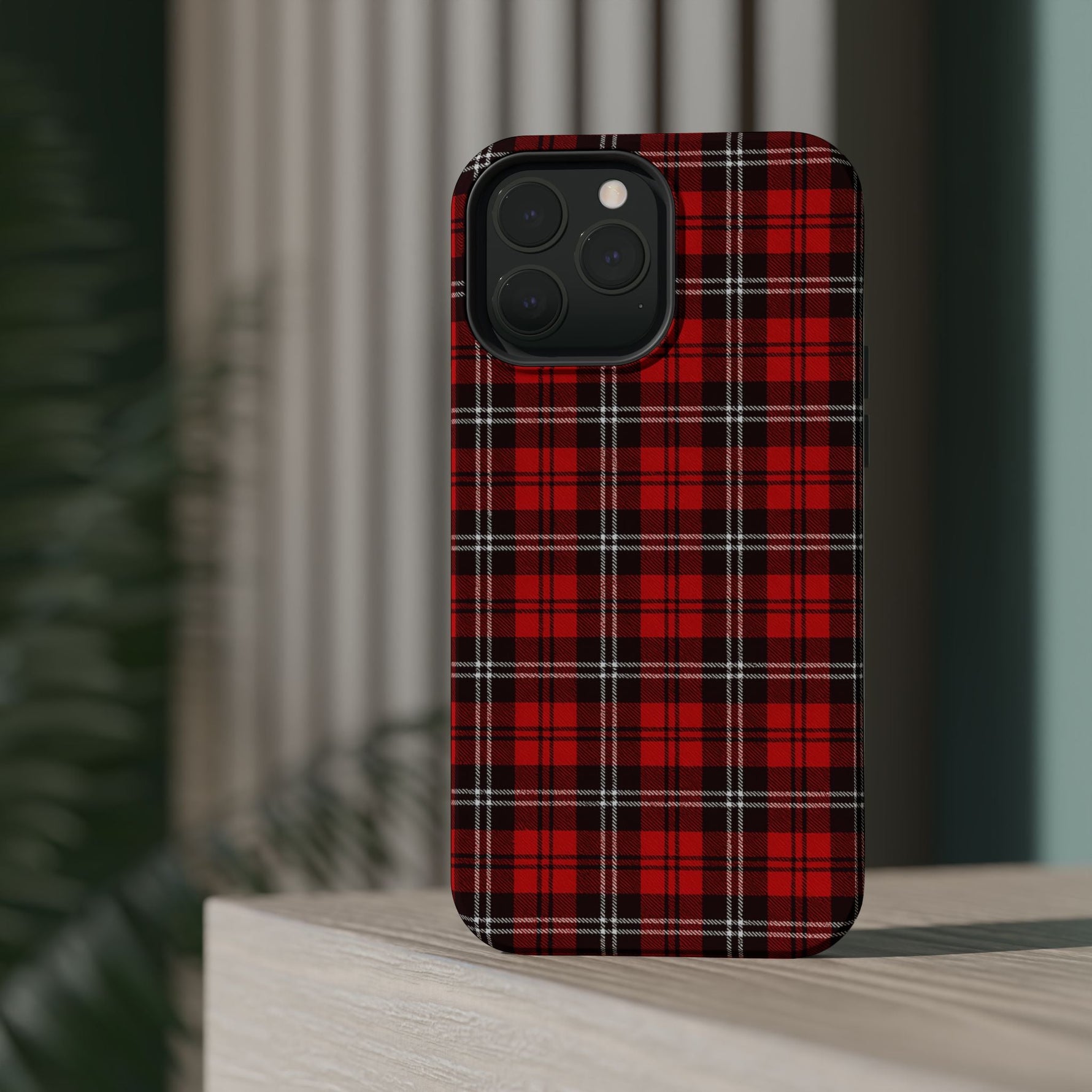 Red Tartan Plaid Impact-Resistant iPhone Case | MagSafe compatibility  Shamo's
