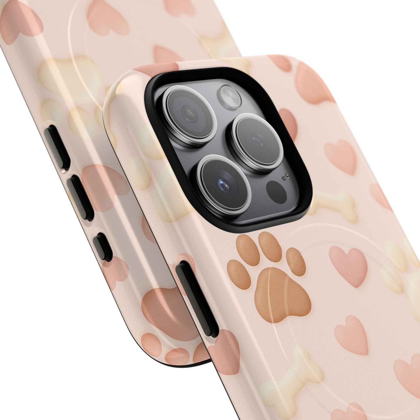 Pet Paw Pattern Phone Case — Pink Puppy Hearts & Bones with MagSafe