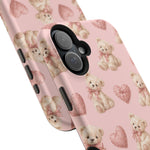 Pink Teddy Hearts Love iPhone Case, Impact-Resistant MagSafe Compatible