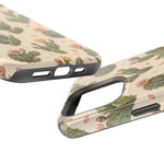 Cactus Bloom – Sage Green Floral Cactus MagSafe Phone Case, glossy square triple-camera Pro model, port openings and edge details