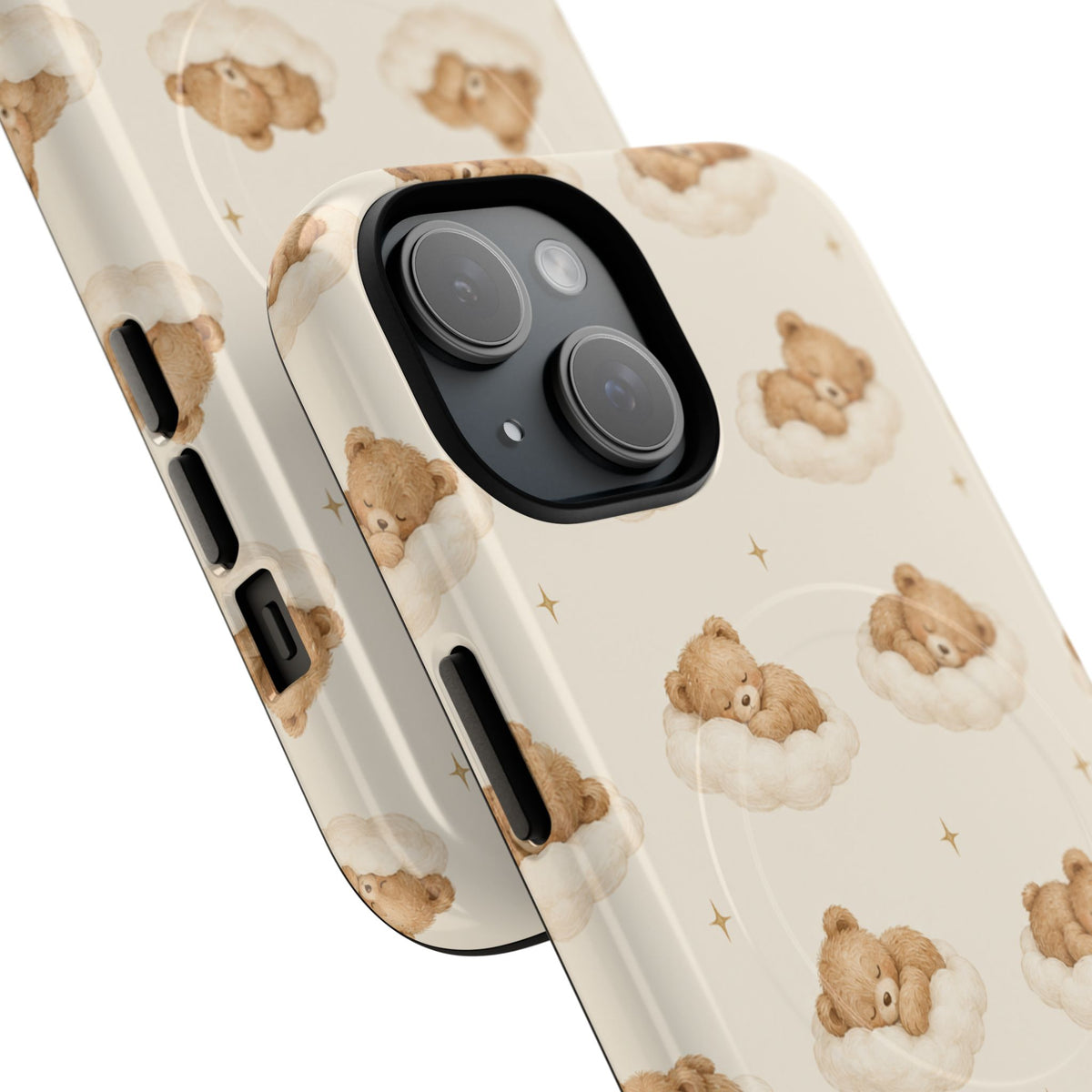 Beige teddybeer op wolken iPhone-hoesje met MagSafe