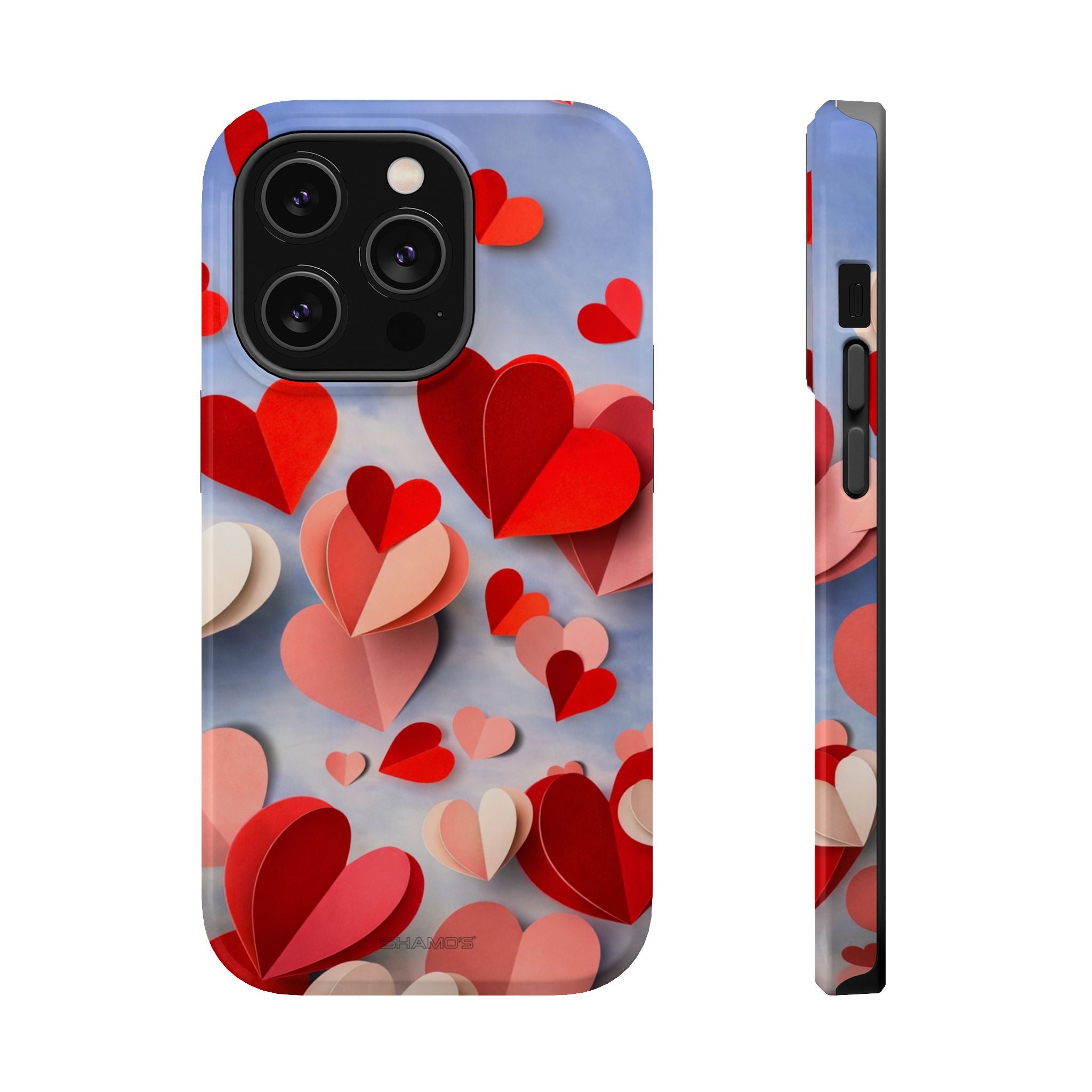 3D Paper Hearts Valentine Love iPhone Case with MagSafe Compatibility, Personalizable - iPhone 14 Pro / Glossy - Shamo's