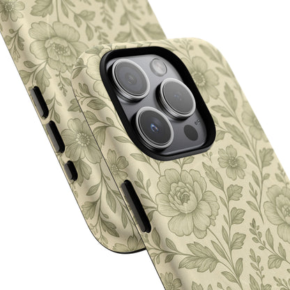Sage Pattern Vintage Floral iPhone Case | Compatible with MagSafe