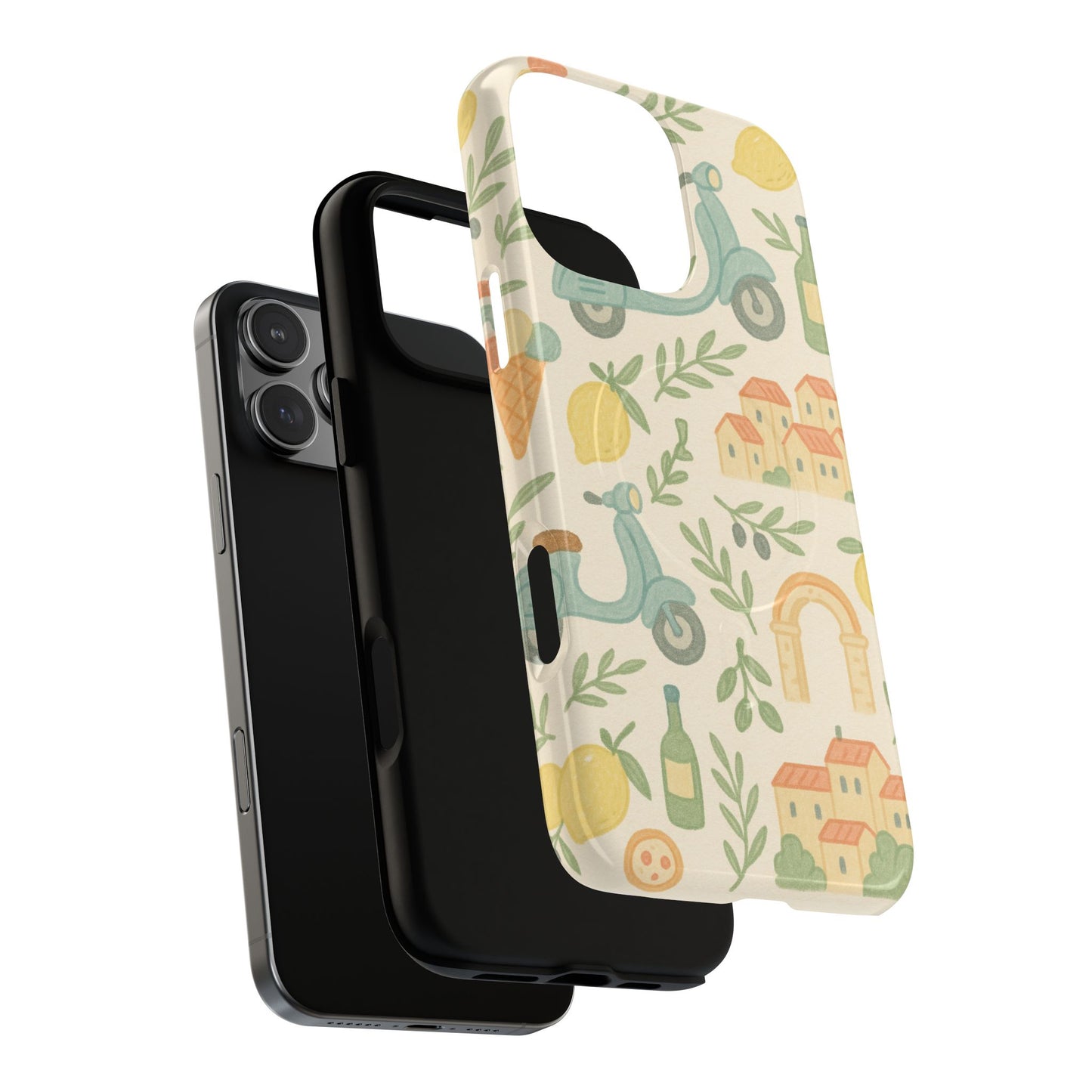 Italian Summer Drawing  iPhone Case — Lemon & Vespa Pattern Tough MagSafe Case
