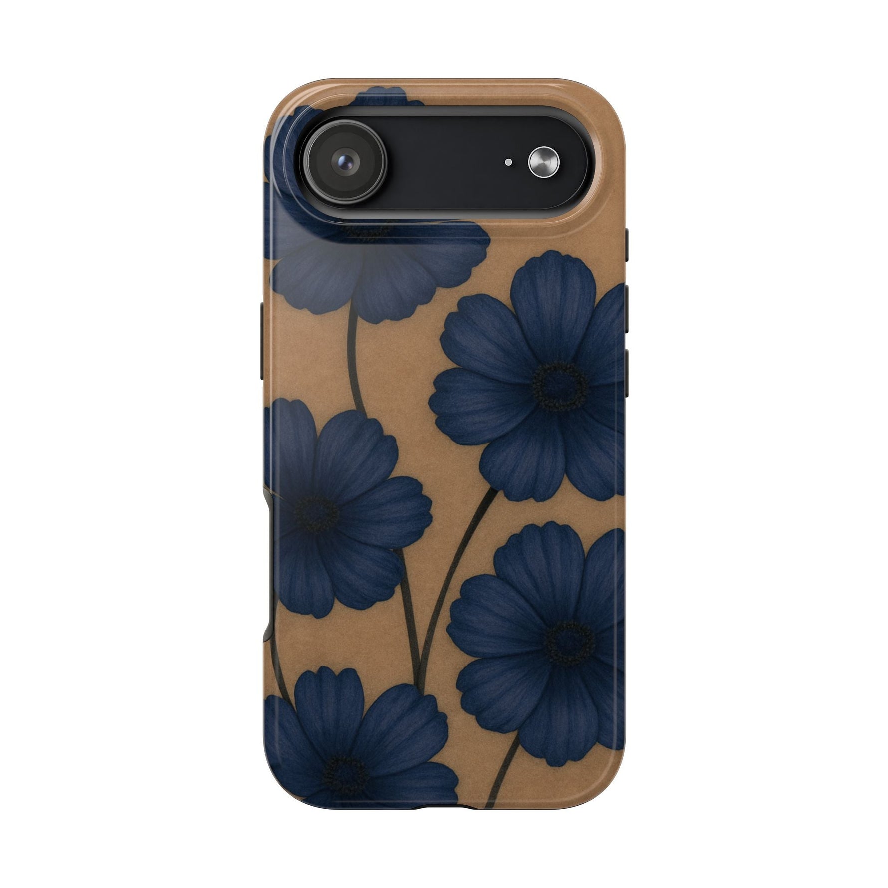 Navy Floral Tough iPhone Case — Durable Protective Case with Blue Flowers on Kraft Background  Shamo's iPhone 17 Air