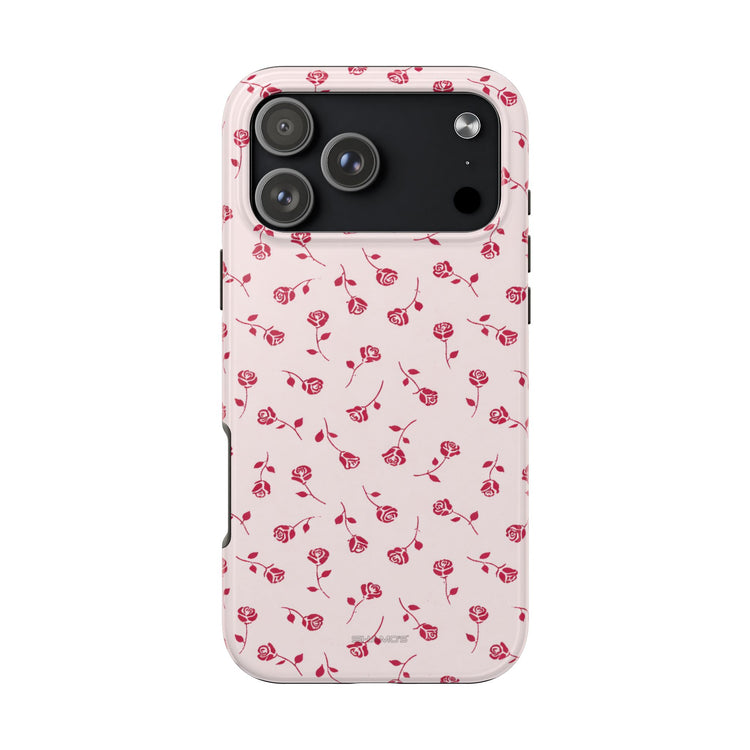 Pink Rose Pattern Tough Phone Case — Impact-Resistant Protective Cover
