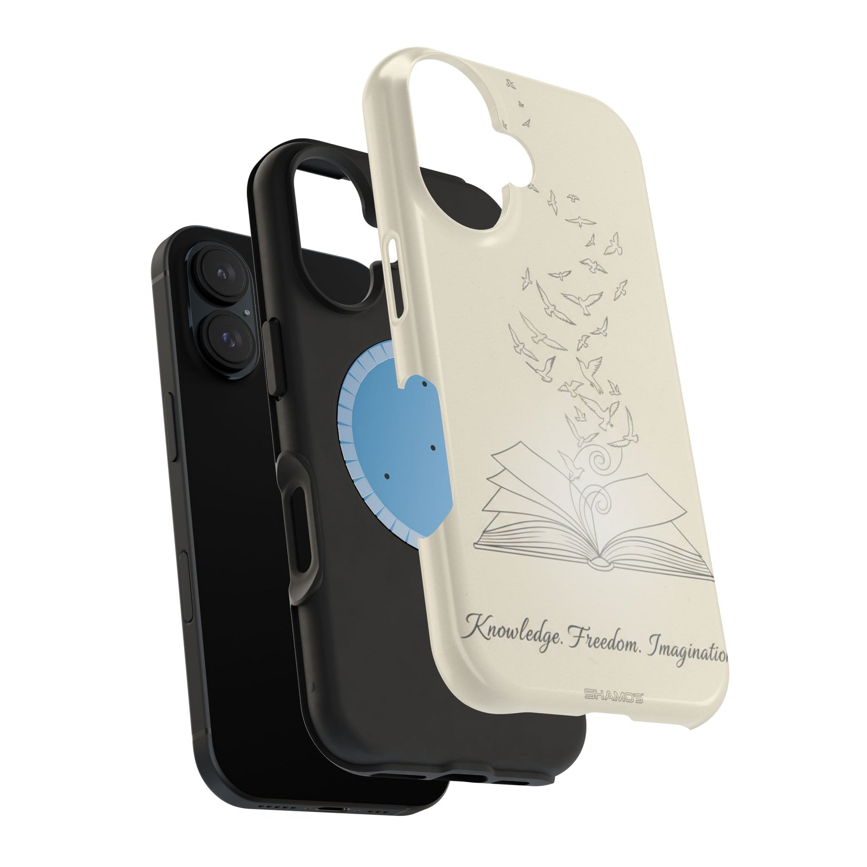 'Knowledge, Freedom, Imagination' Book & Birds Minimalist Magnetic Impact-Resistant Phone Case with MagSafe