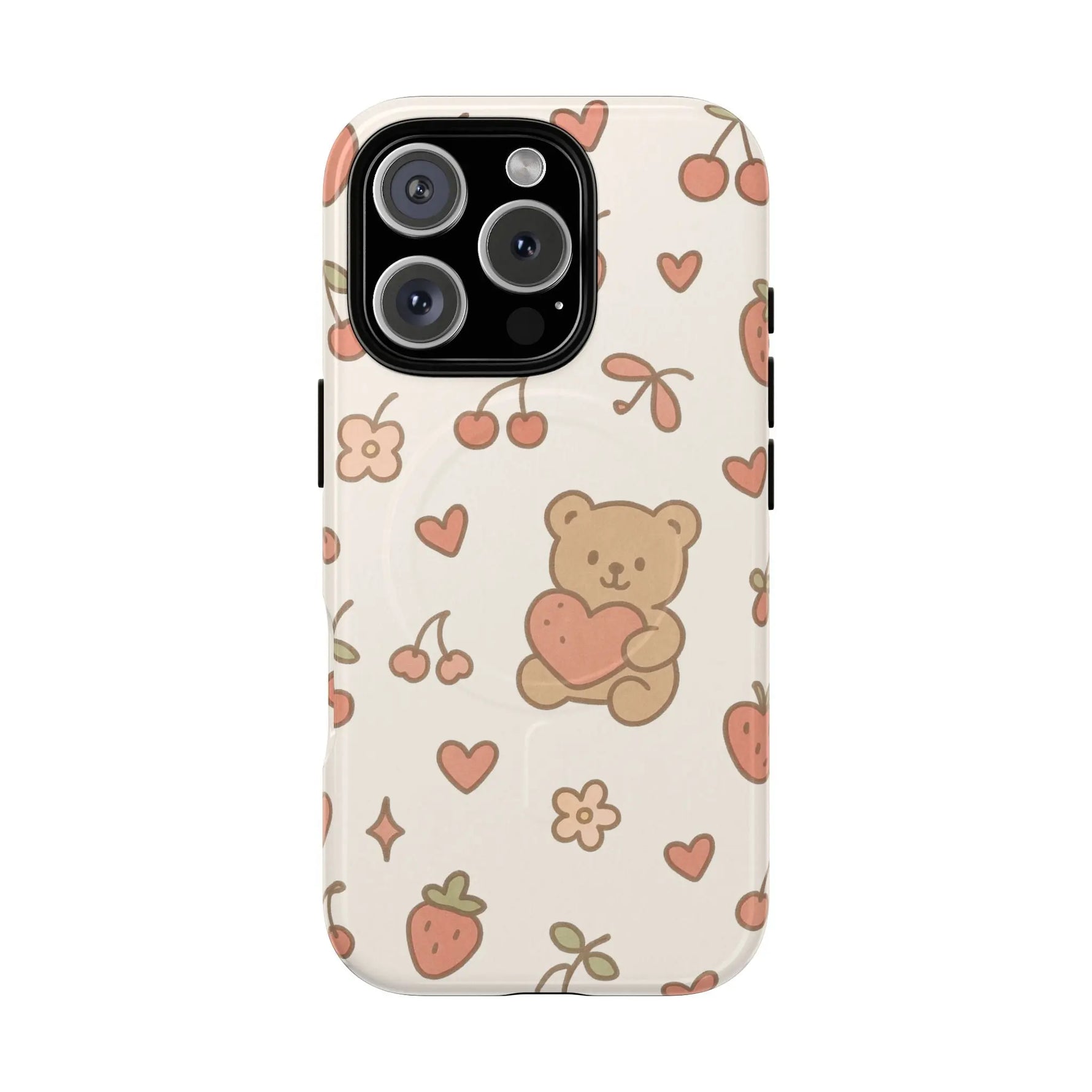 Teddy Berry Cozy Strawberry Pattern iPhone Case with MagSafe - Shamo's