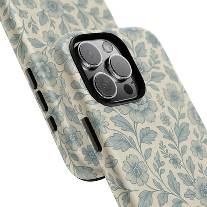 Vintage Blue Floral Tough Case for iPhone - Compatible with MagSafe