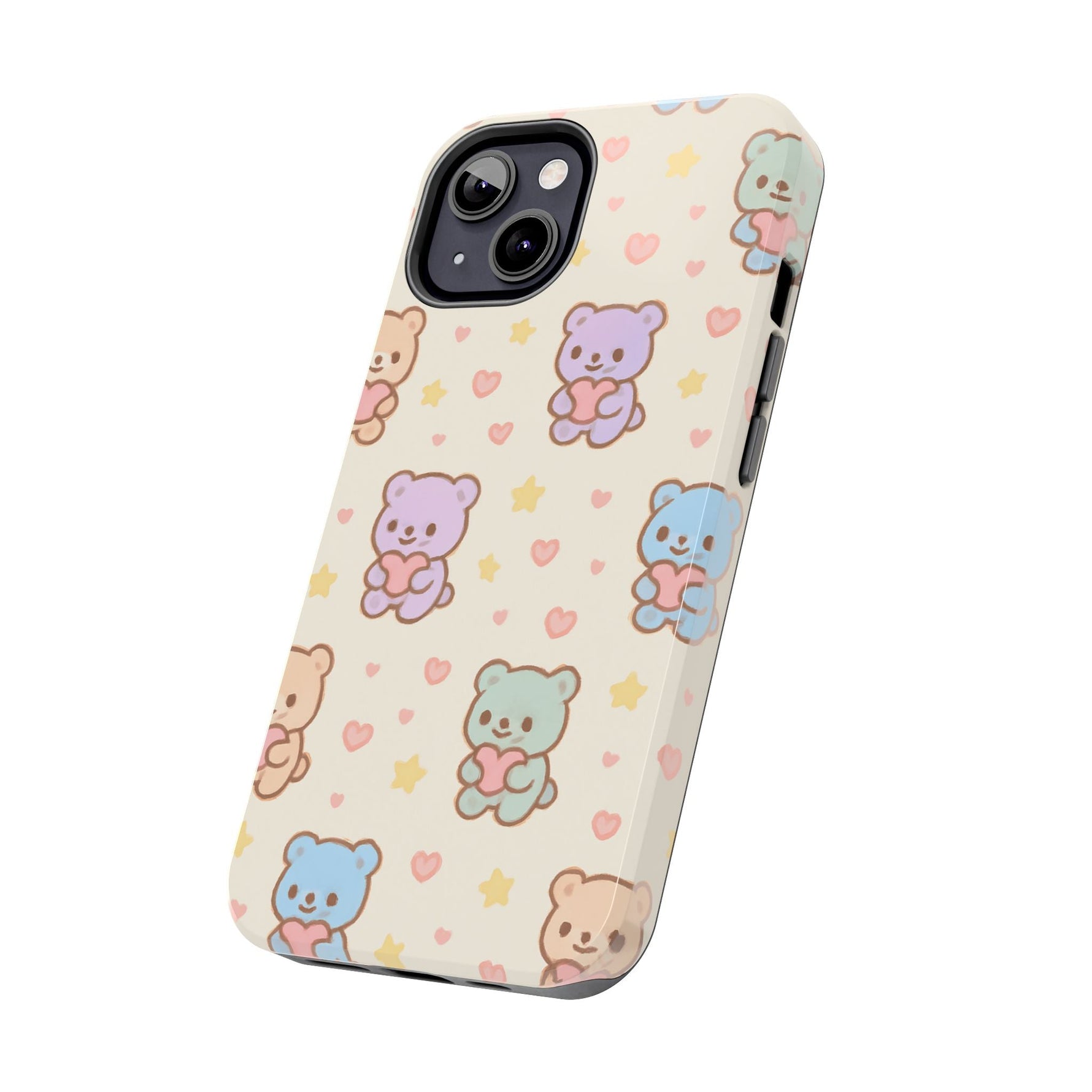 Cute Pastel Bear Impact Phone Case | Heart & Star Kawaii Pattern  Shamo's