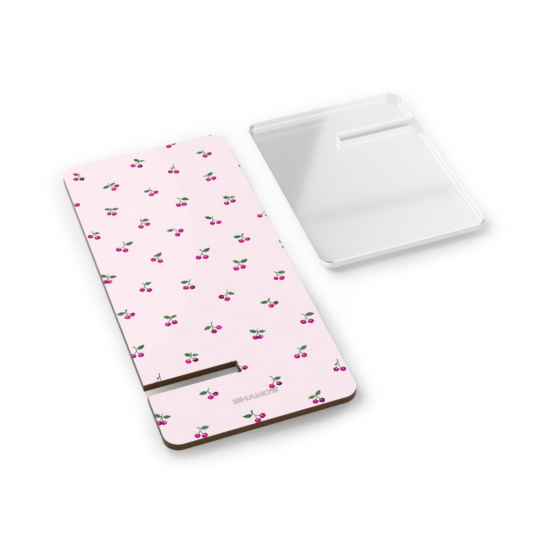 Pink Cherry Pattern Phone Stand — Portable Mobile Display Holder
