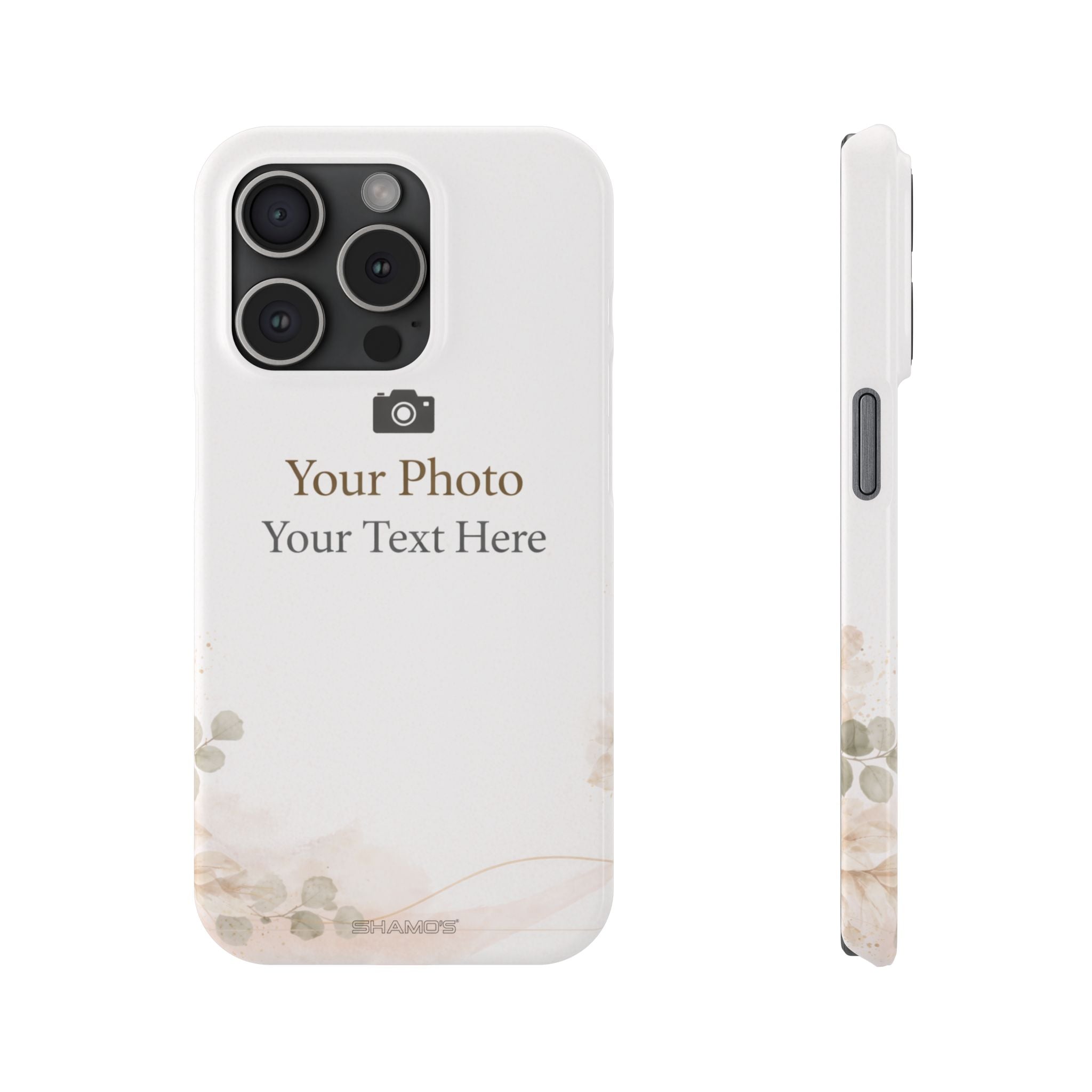 Personalized Slim Phone Case, Custom Photo & Text Minimal Floral Design - iPhone 15 Pro - Shamo's #iphone-15-pro