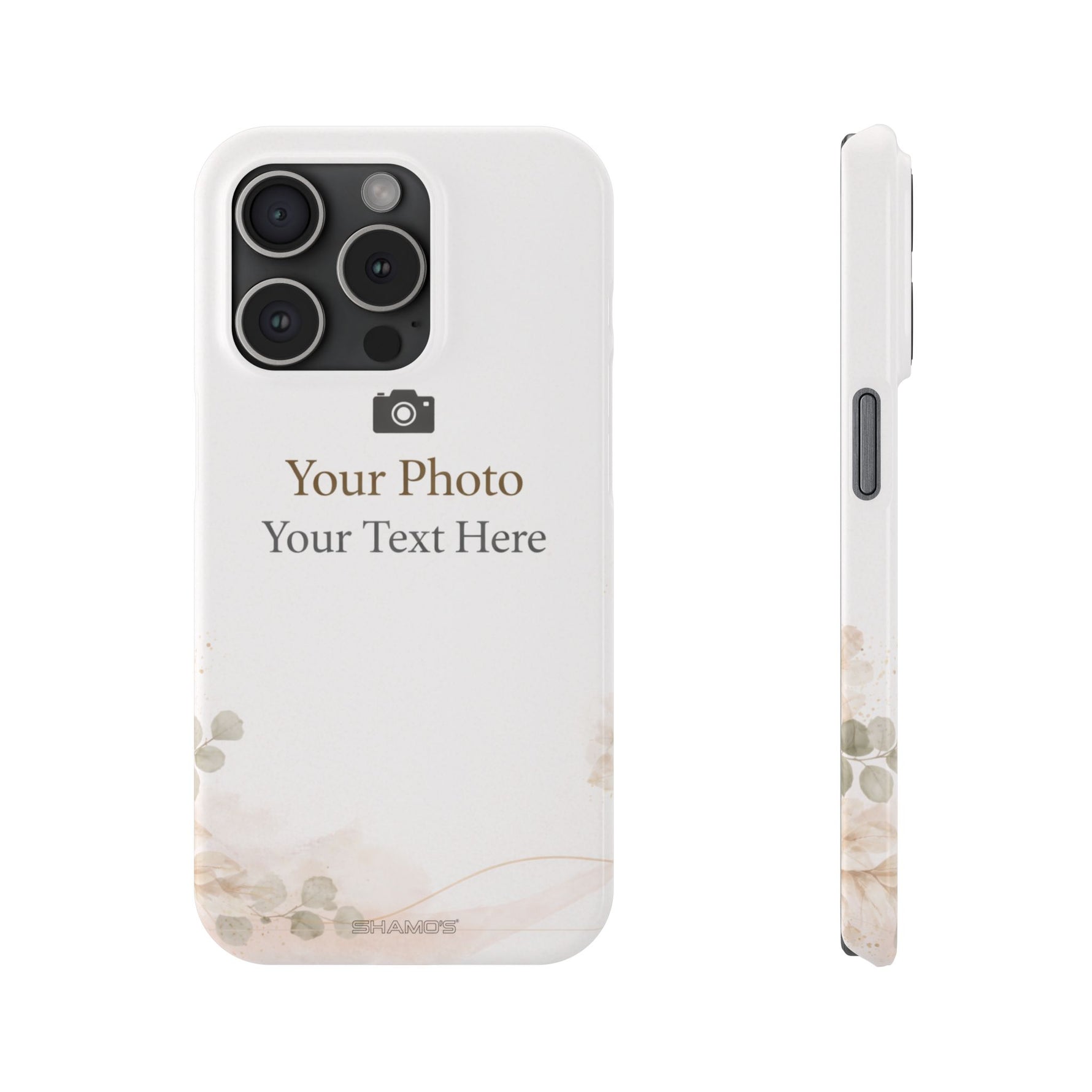 Personalized Slim Phone Case, Custom Photo & Text Minimal Floral Design - iPhone 15 Pro - Shamo's