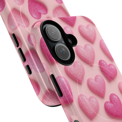 Barbiecore Glitter Hearts iPhone Case | MagSafe
