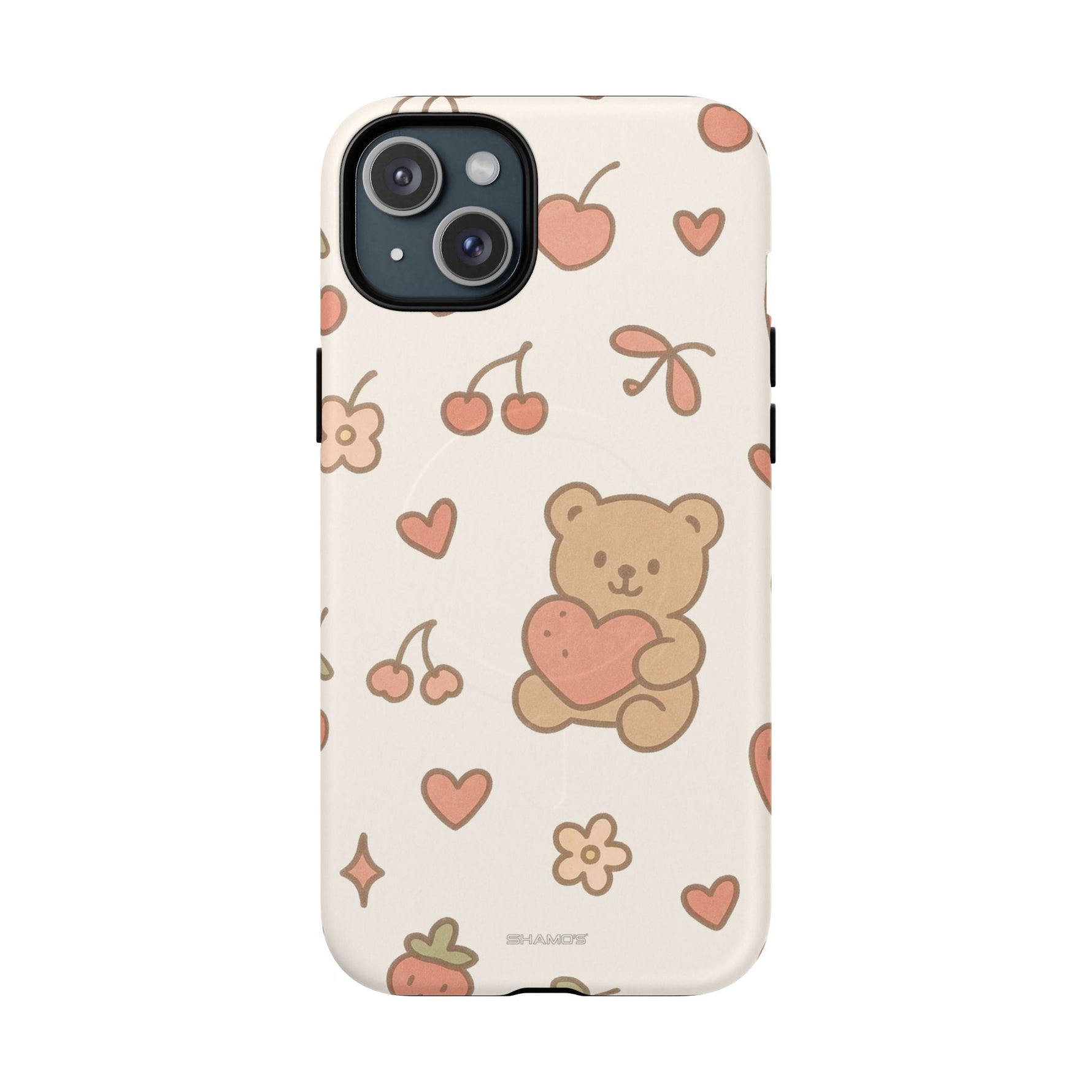 Teddy Berry Cozy Strawberry Pattern iPhone Case with MagSafe