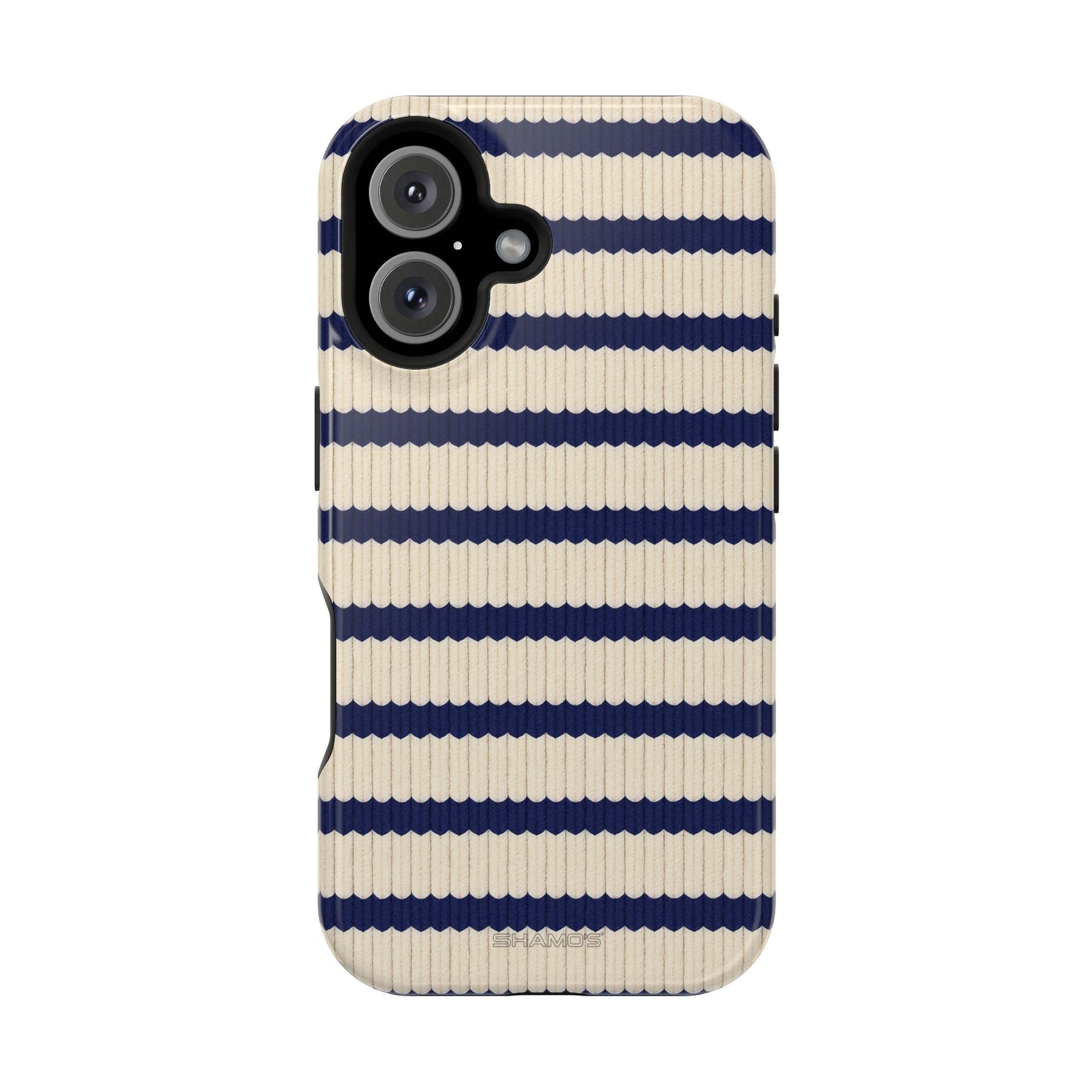Navy & Cream Ribbed Holiday Sweater Design iPhone Case with MagSafe compatibility