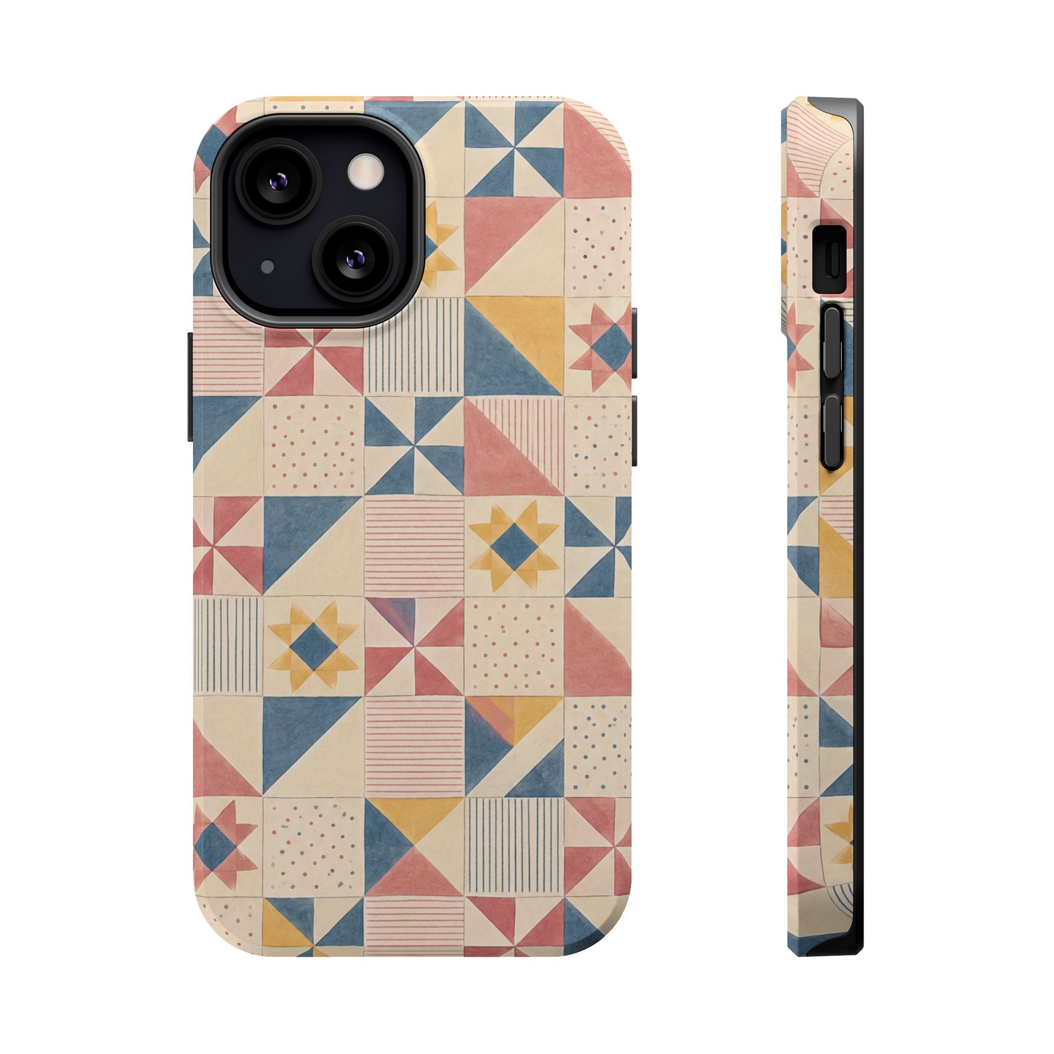 Prairie Quilt – Pastel Patchwork Pattern MagSafe Phone Case, glossy iPhone 13 Mini, rear and side profile