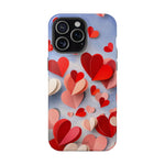 3D Paper Hearts Valentine Love iPhone Case with MagSafe Compatibility, Personalizable - iPhone 15 Pro Max / Glossy - Shamo's