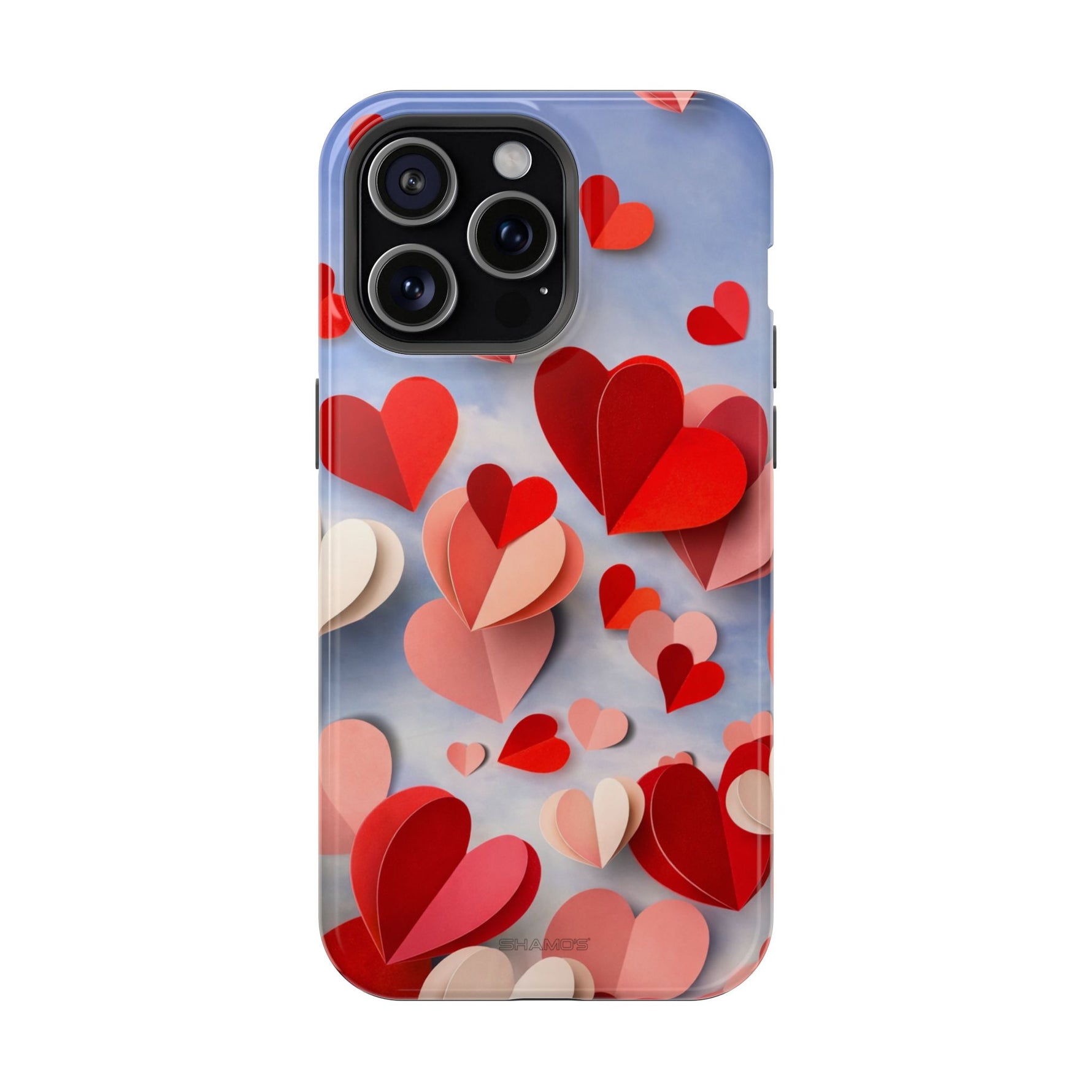 3D Paper Hearts Valentine Love iPhone Case with MagSafe Compatibility, Personalizable - iPhone 15 Pro Max / Glossy - Shamo's