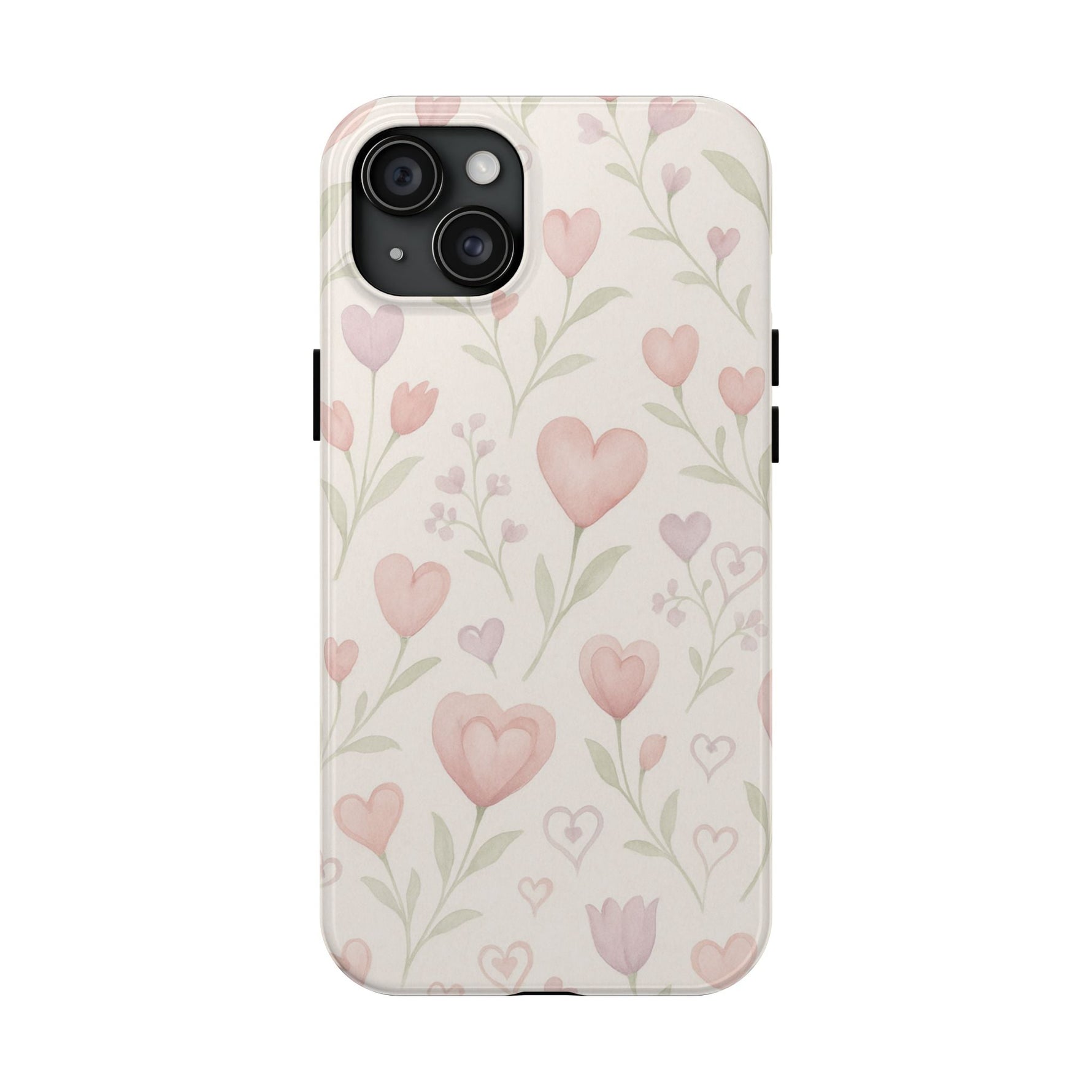Pink Watercolor Heart Floral Pattern | Tough Impact Phone Case  Shamo's iPhone 15 Plus